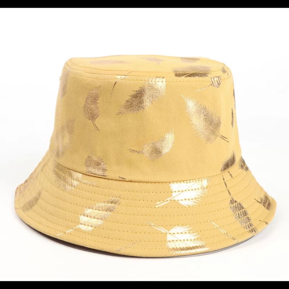 Bucket Boonie Cotton Yellow Fisherman’s Hats With gold foil